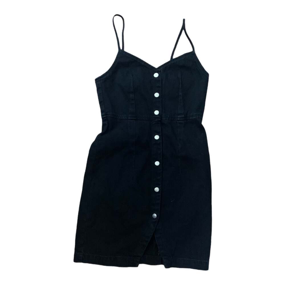 Topshop size 4 small moto black denim button down dress womens